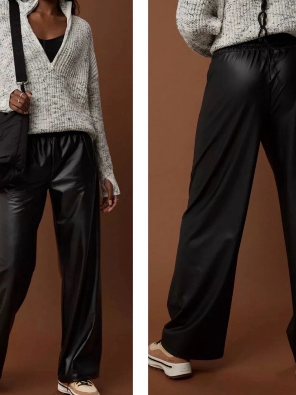 aerie Offline Real Luxe Black Faux Leather Wide-Leg Pants